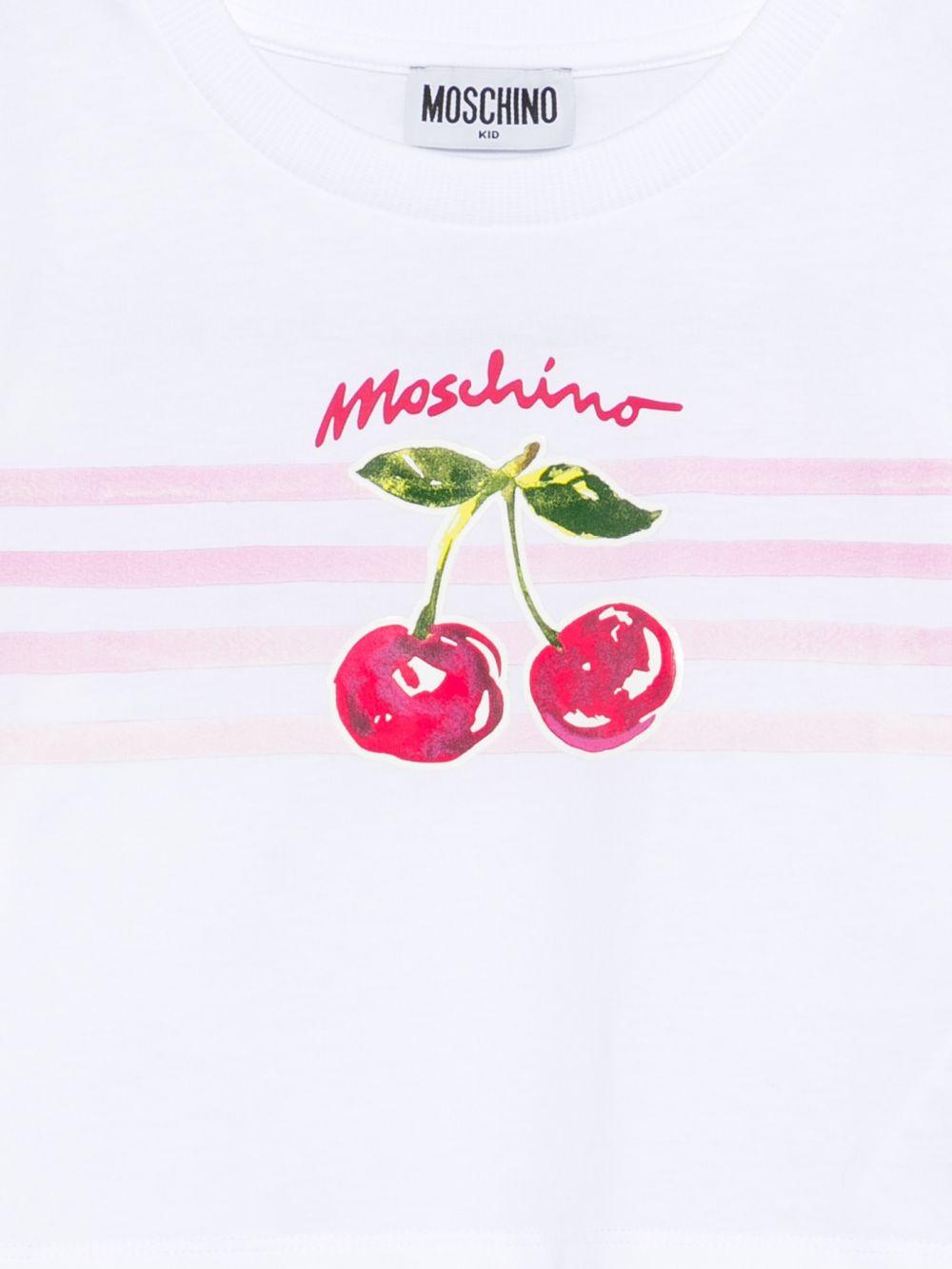 T-shirt con stampa ciliegie HDM06YLAA02 10101 MOSCHINO KIDS