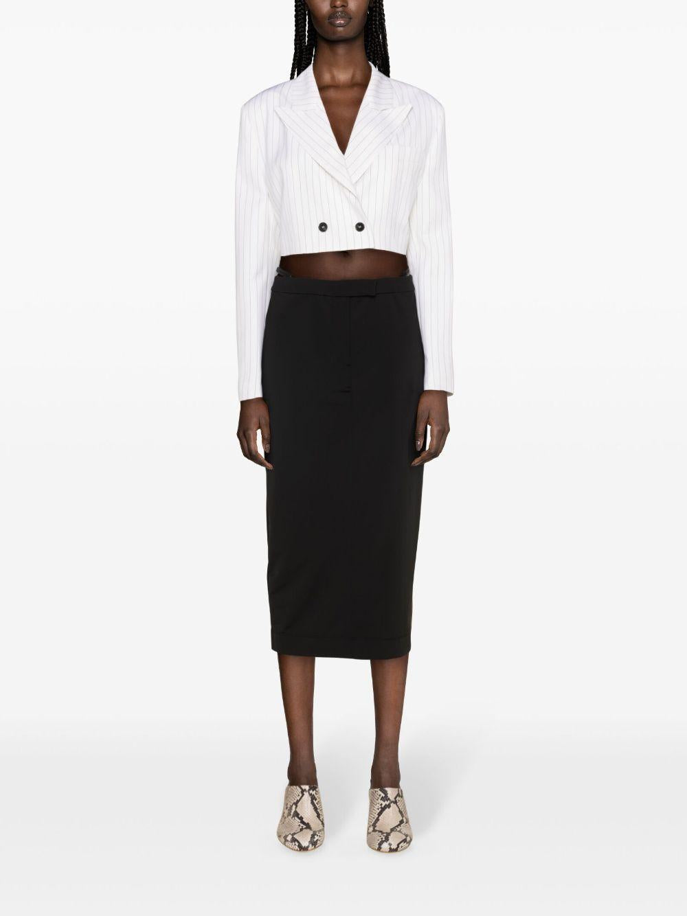 Blazer crop doppiopetto bianco gessato misto lana