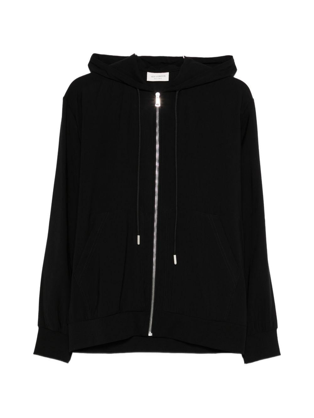 Felpa con cappuccio e zip in rayon XMF3986 NERO YES LONDON