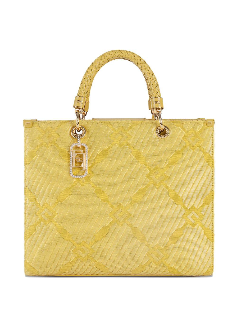 Borsa Tote media in jacquard con charms curry