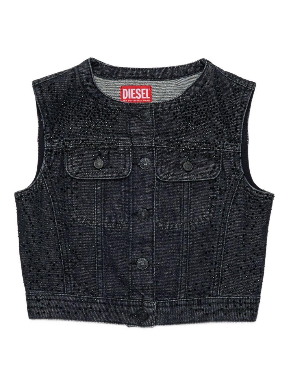 Gilet Nero in Denim con Tasche sul Petto - Preludio Moda