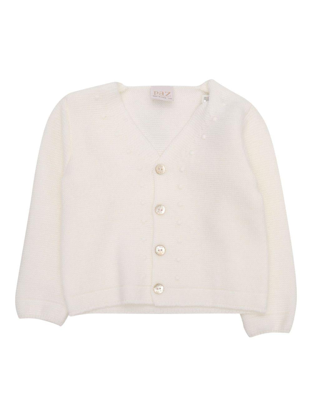 Cardigan panna in lana con scollo a V e abbottonatura 001111852 60H56 PAZ RODRIGUEZ KIDS
