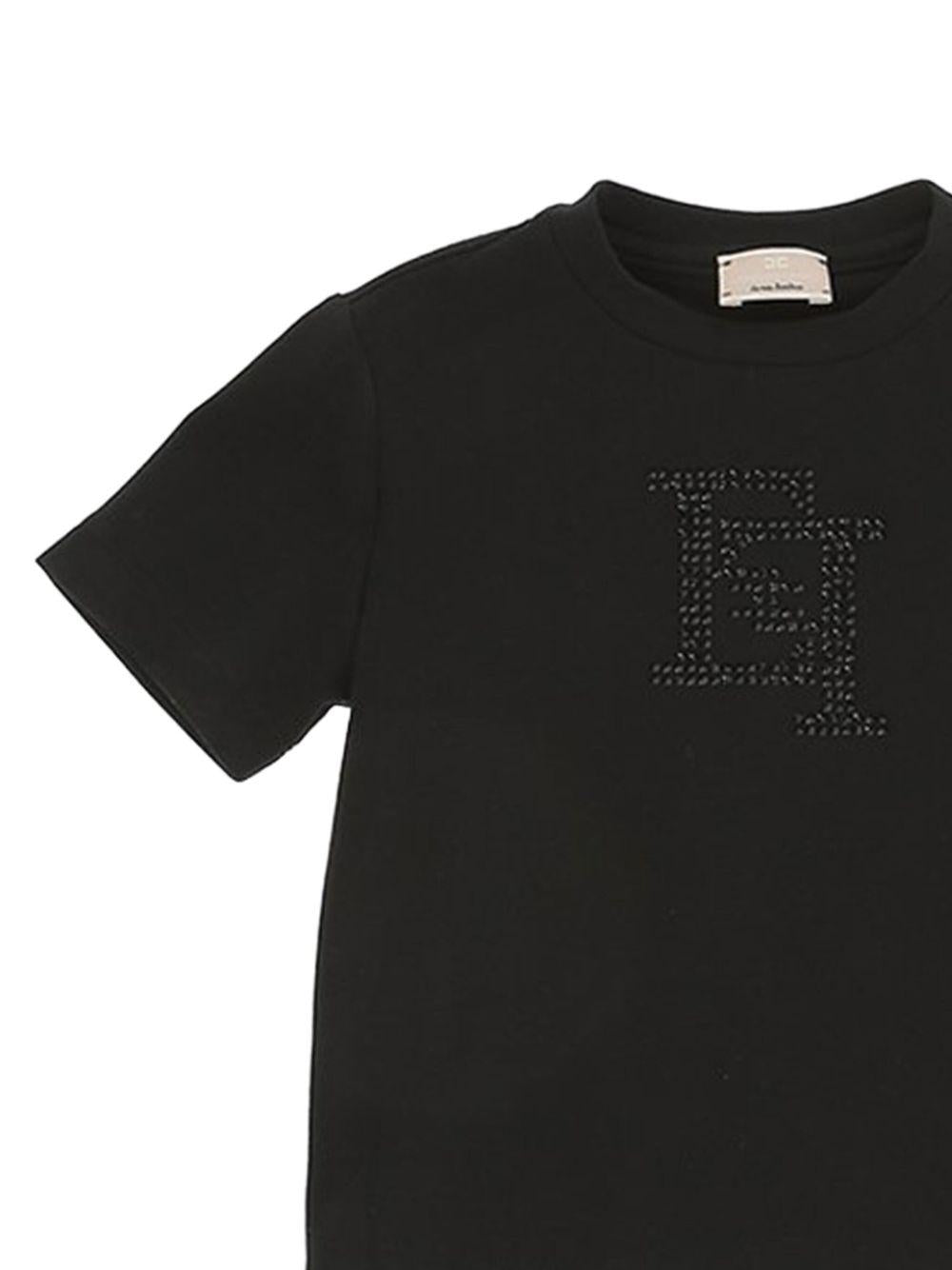 T-shirt nera logo strass