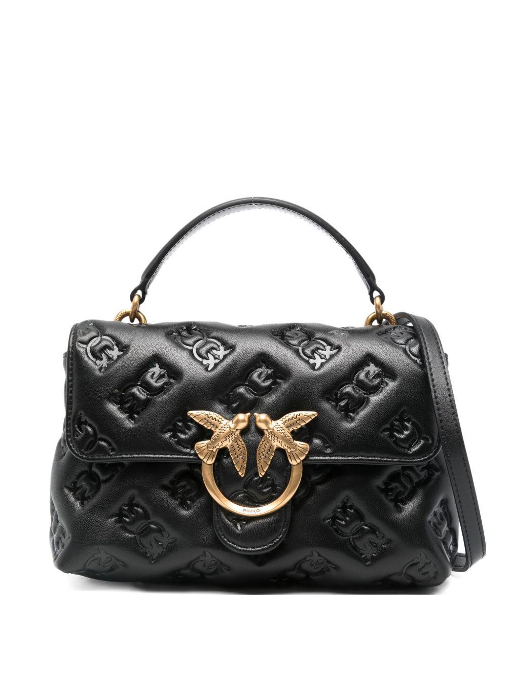 Borsa tote nera mini con motivo goffrato e tracolla rimovibile 100044A2JX Z99Q PINKO