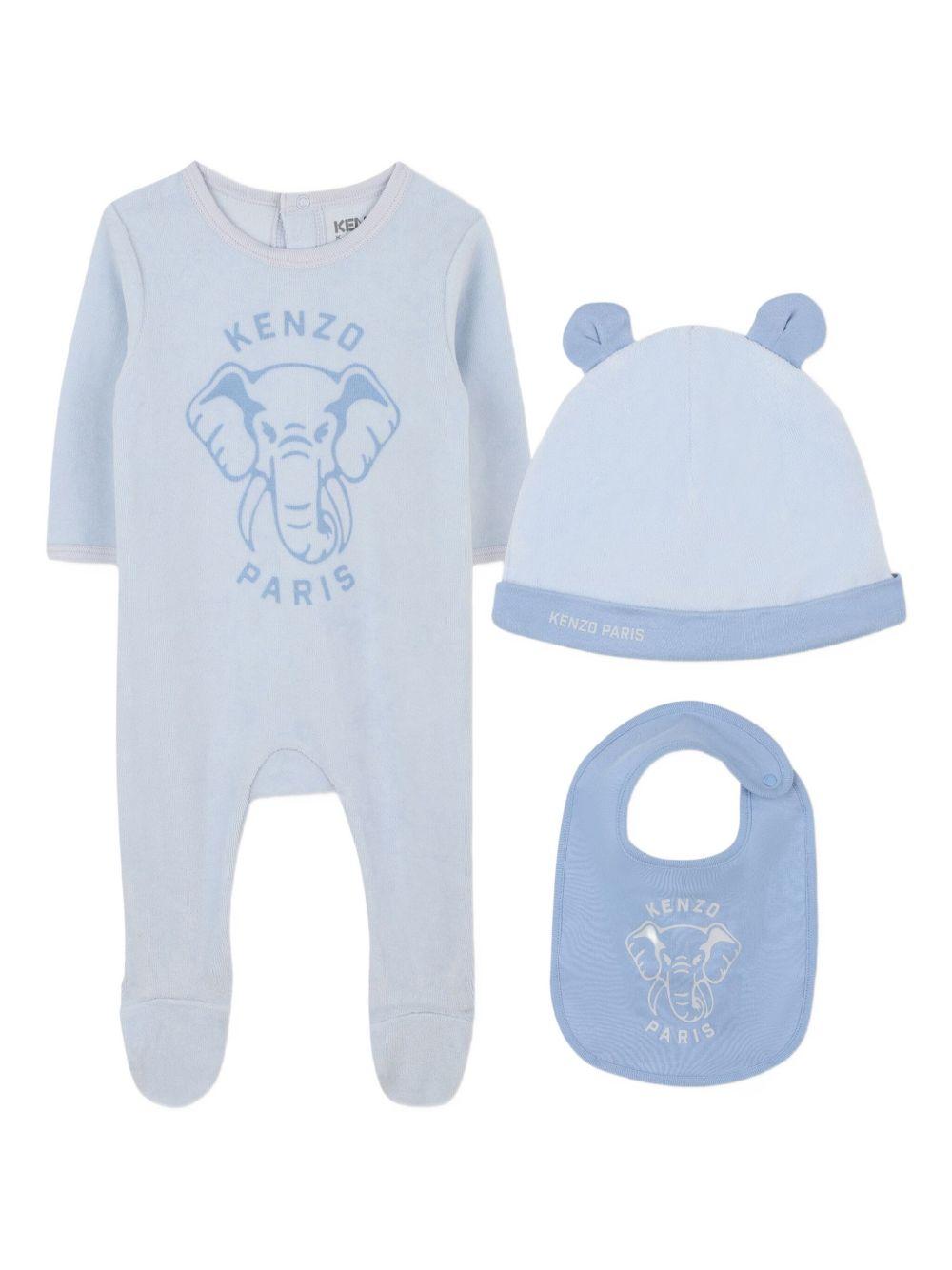 Set Neonato con Stampa Elefante e Accessori Coordinati K61248 771 KENZO KIDS
