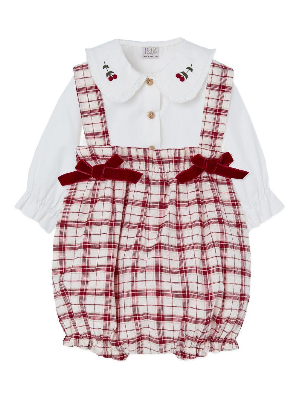 Set a quadri panna con colletto decorato - Preludio Moda