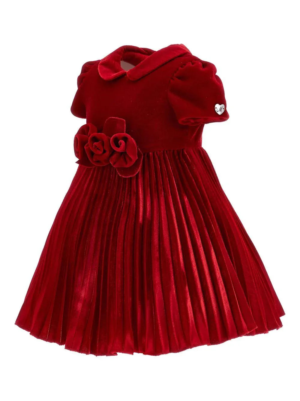 Abito rubino plissettato con rose applicate - Preludio Moda