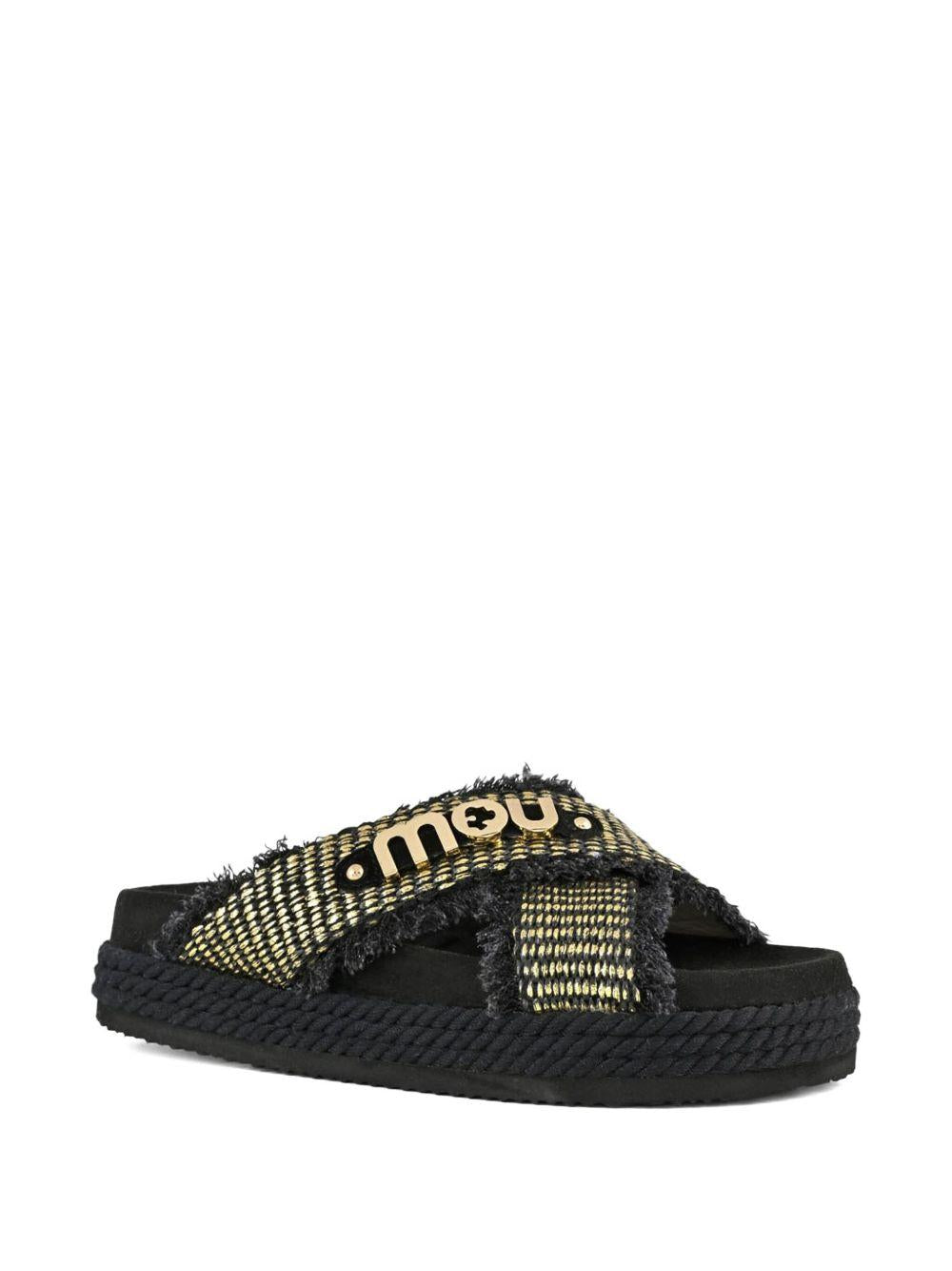 Criss-cross rope raffia sandal rafia metal e nero