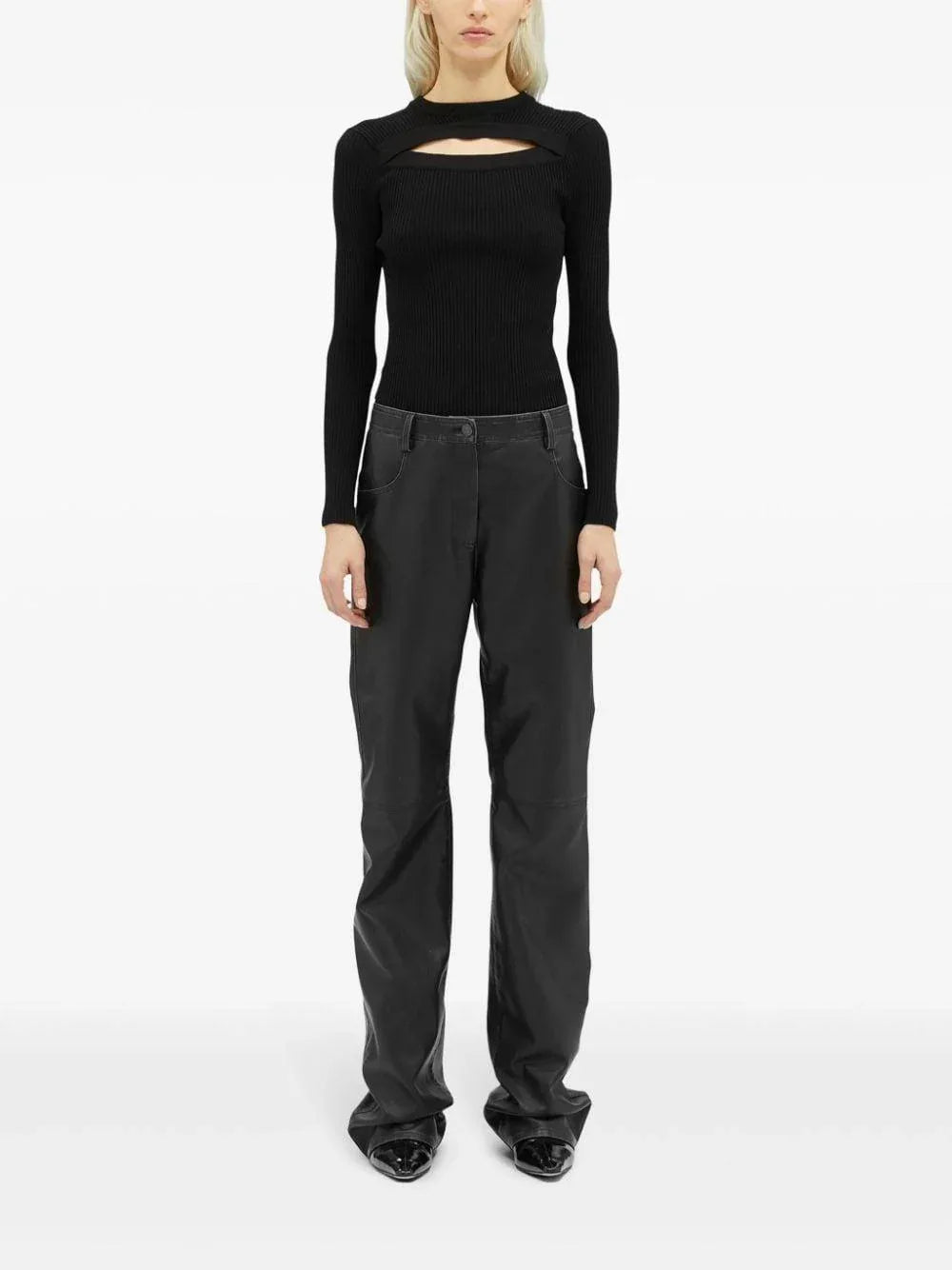 Pantalone nero dritto in pelle - Preludio Moda