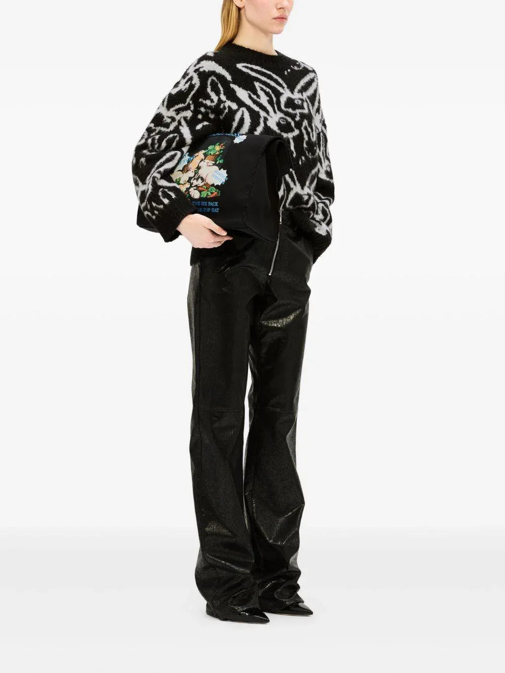 Felpa nera e bianca con stampa coniglio - Preludio Moda