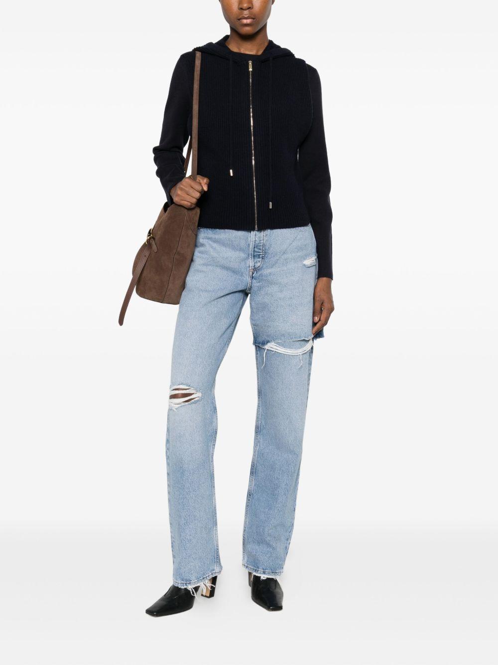 Giacca blu notte in maglia a coste con cappuccio 2526356012600 008 MAX MARA STUDIO