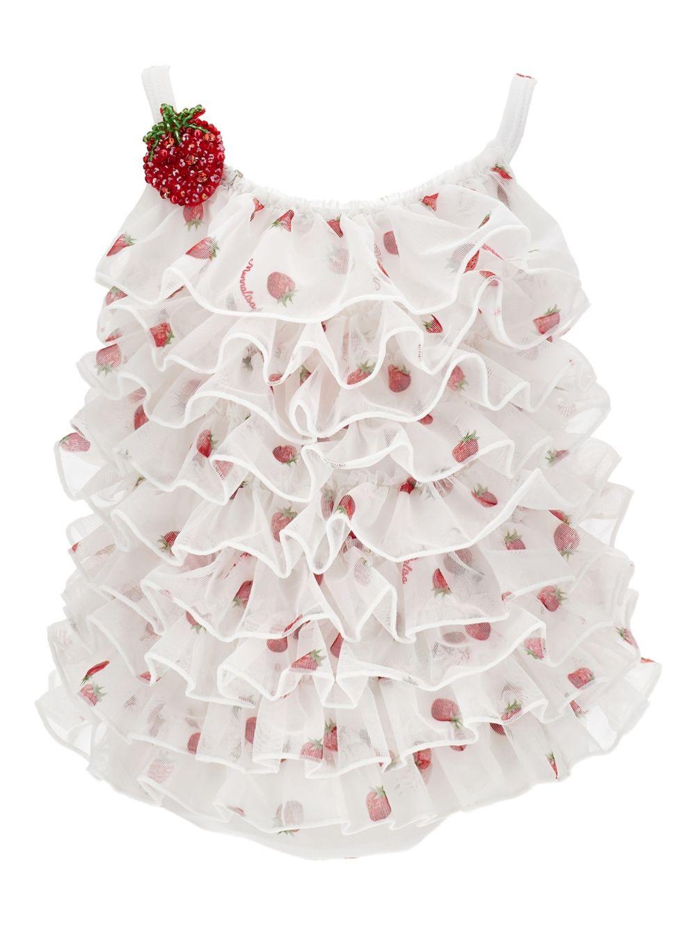 Costume a balze con stampa fragole 39G0277096 9944 MONNALISA KIDS