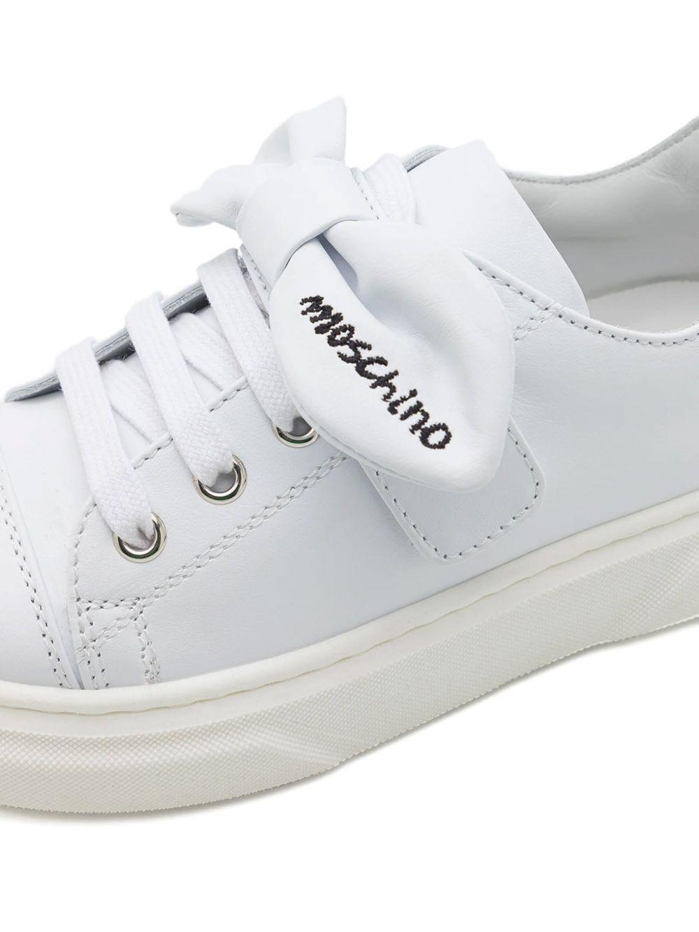 Sneakers in pelle di vitello bianca con fiocco logo 80462 02 MOSCHINO KIDS
