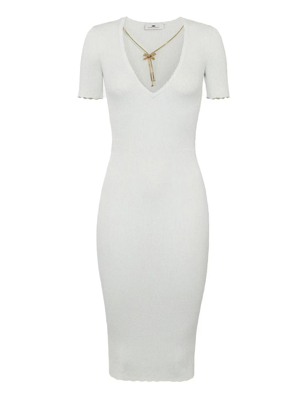 Abito in viscosa a costine con collana avorio - Preludio Moda