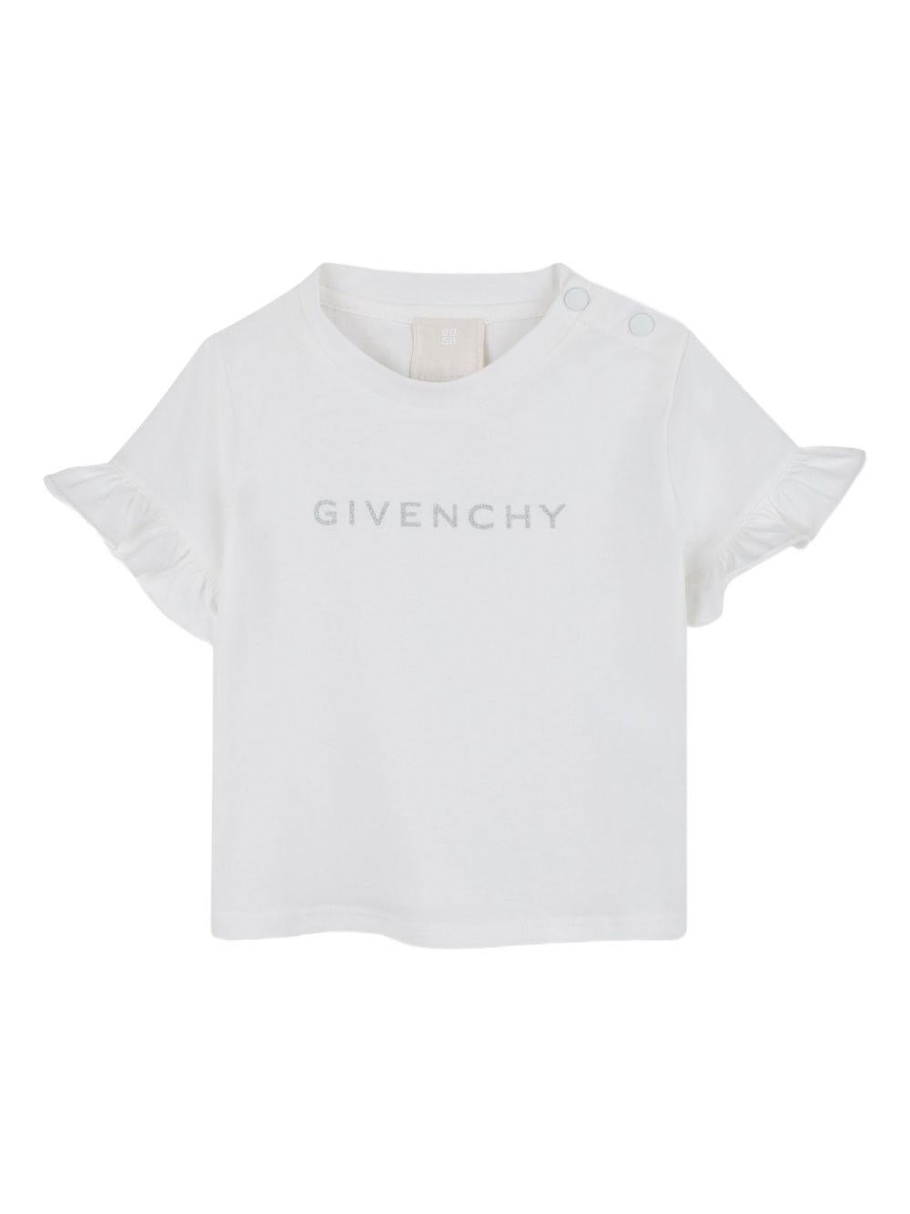 T-shirt in Cotone Biologico con Maniche Increspate H30903 117 GIVENCHY KIDS