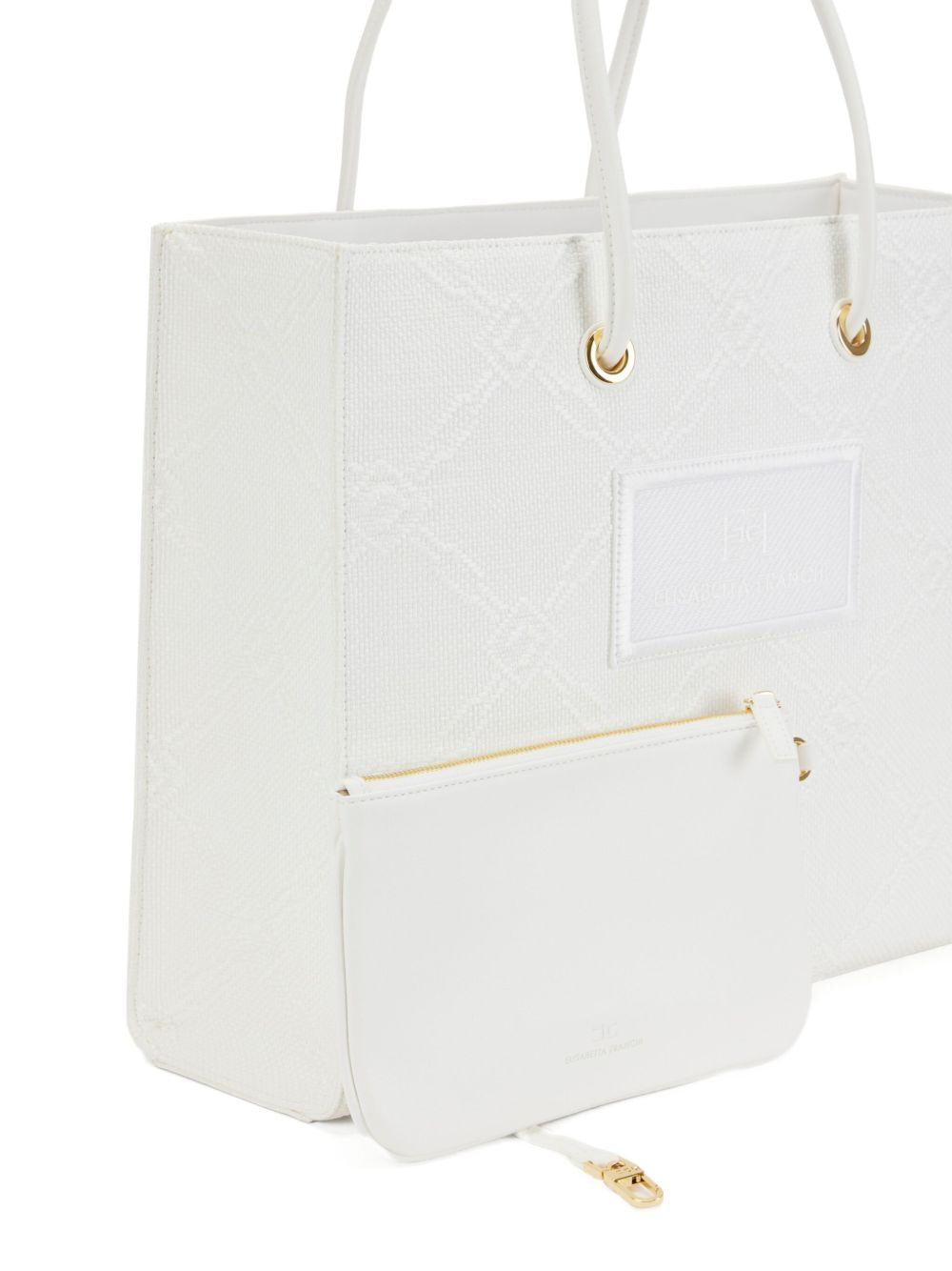 Tote grande in rafia jacquard avorio