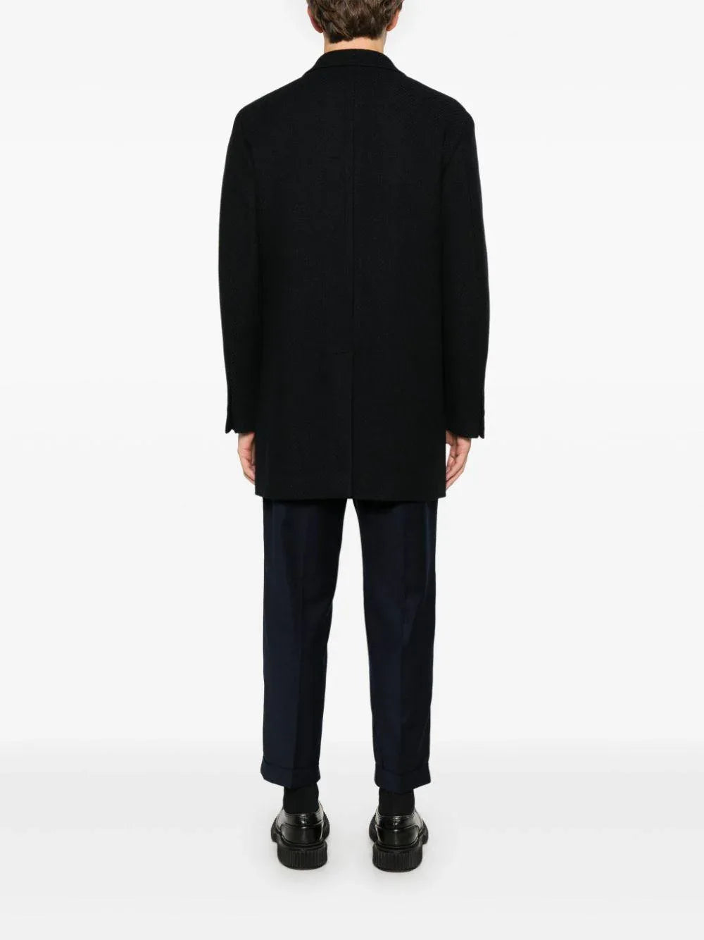 Cappotto monopetto con fantasia geometrica blu - Preludio Moda