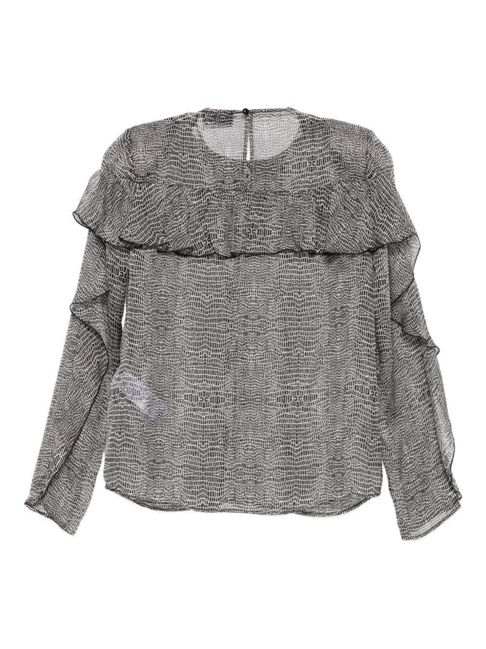 Top in Seta con Stampa Rettile e Maniche Increspate - Preludio Moda