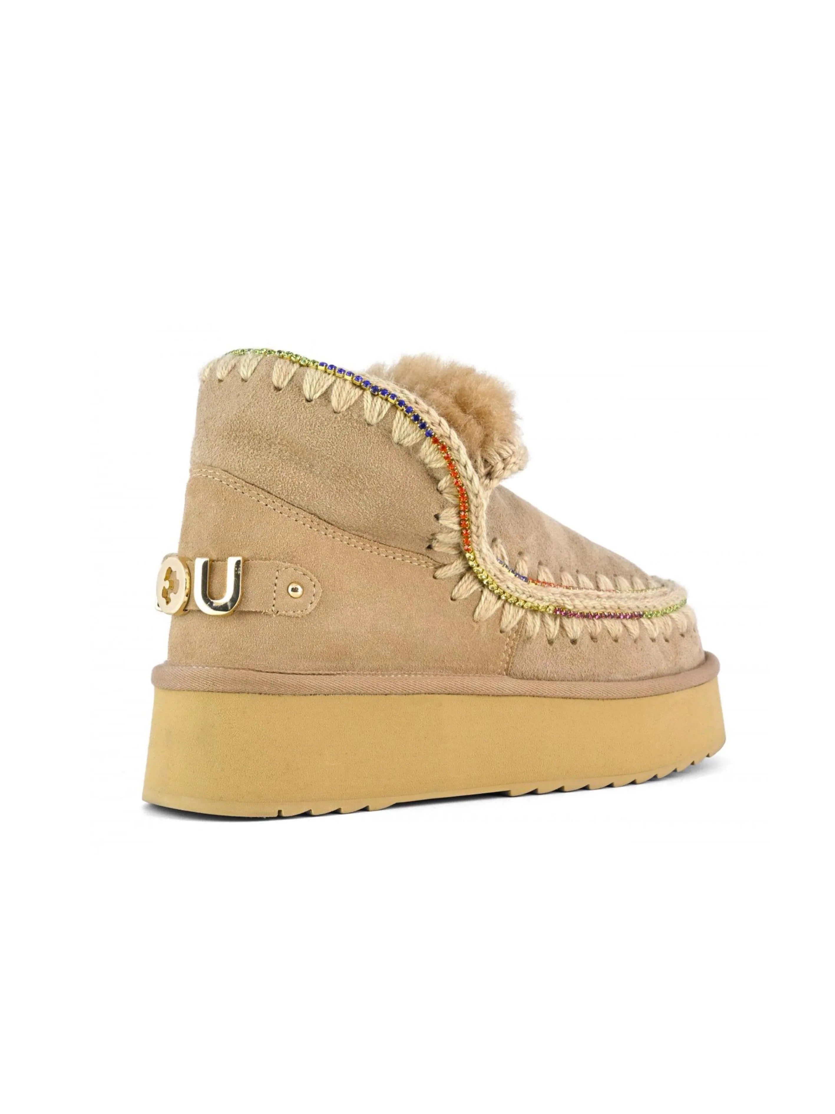 Stivale Eskimo 18 platform con strass multicolor cammello - Preludio Moda