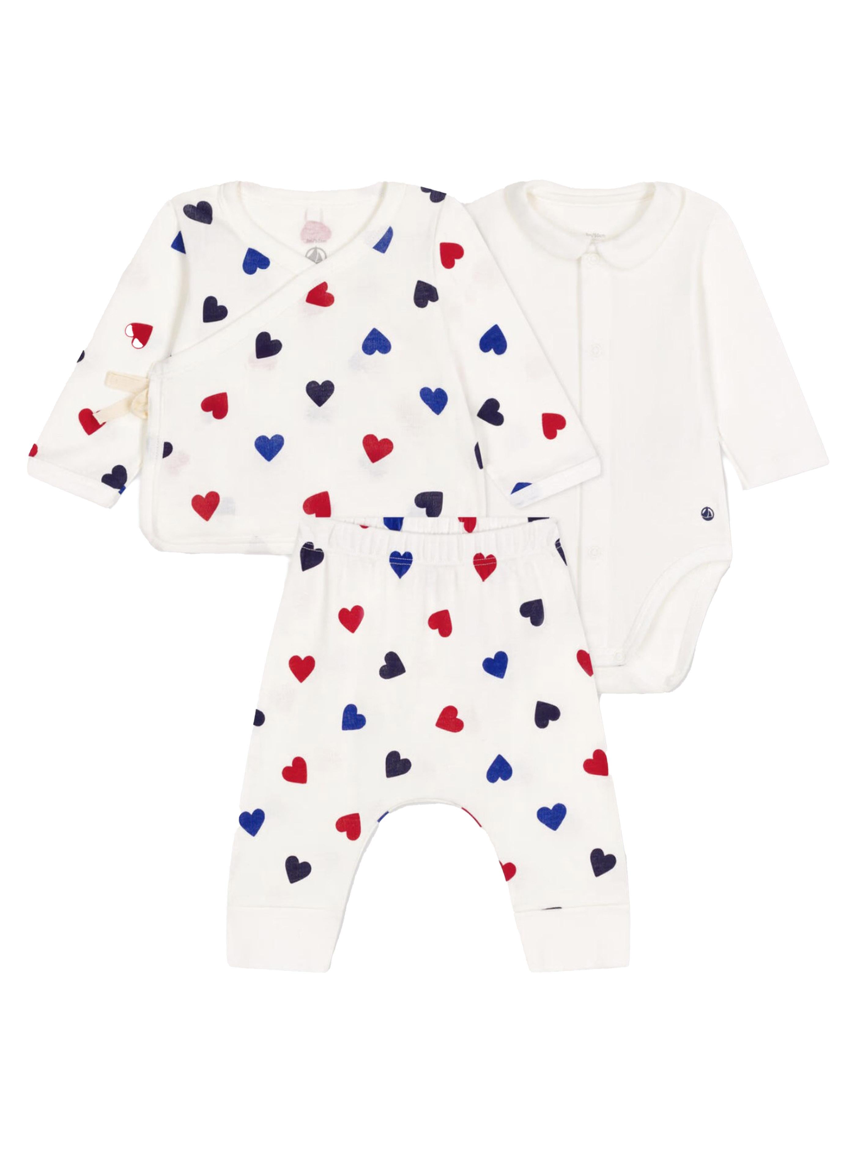 Set con fantasia cuori neonato (3pz) A0BN5 01 PETIT BATEAU KIDS