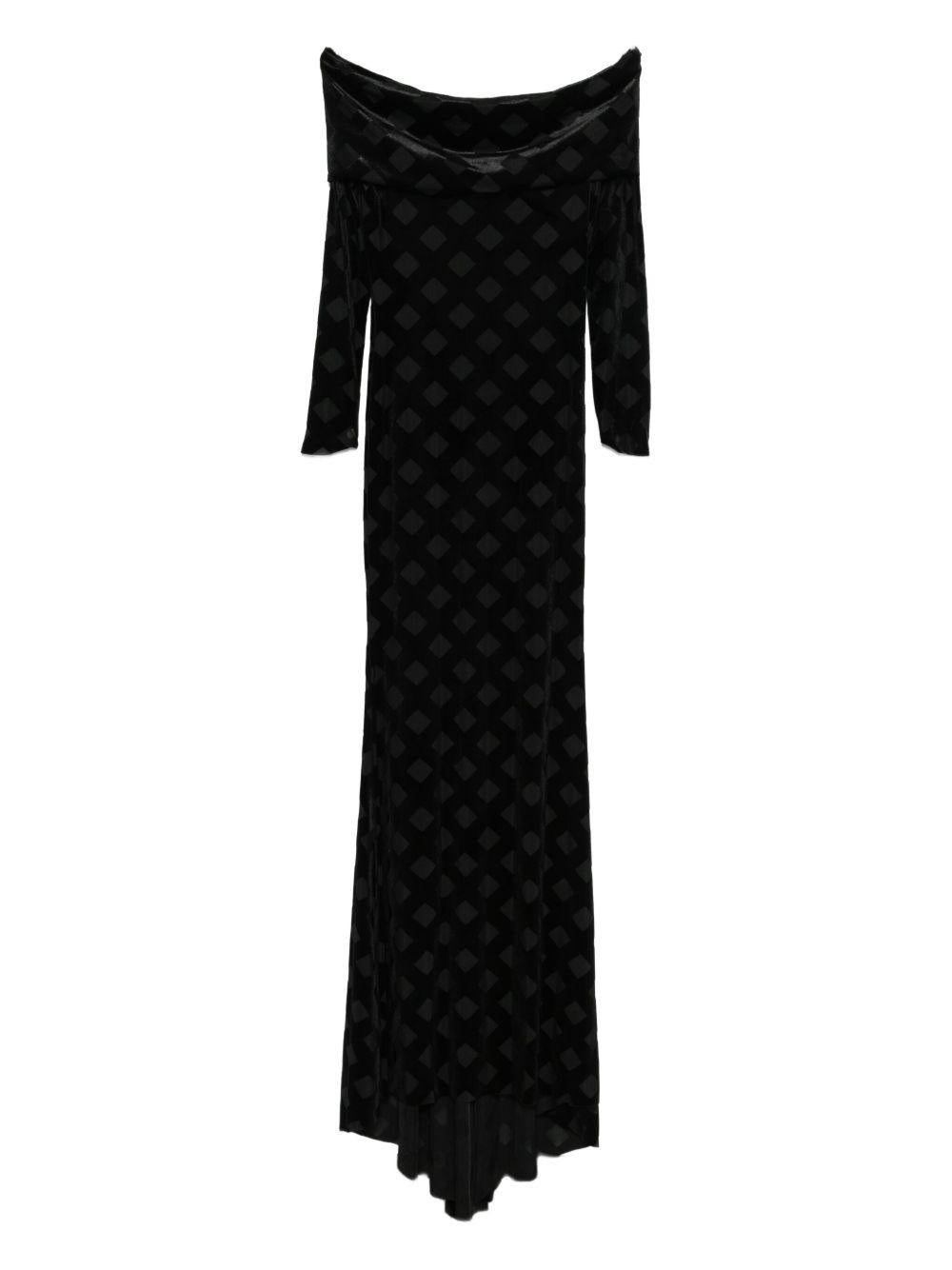 Abito nero Bardot con motivo di diamanti - Preludio Moda