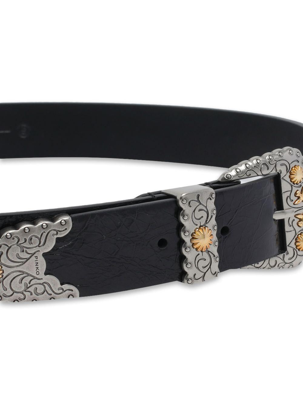 Cintura in pelle con fibbia decorativa 106692A315 Z99O PINKO
