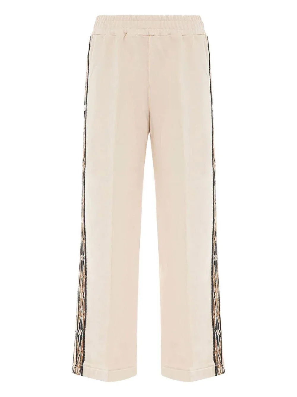 Pantalone panna con bande laterali ricamate - Preludio Moda