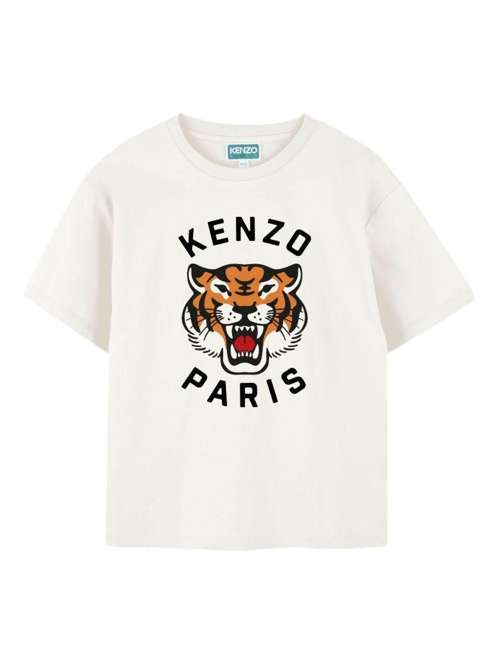 T-shirt bianco sporco con stampa Tiger Head K61505 117 KENZO KIDS
