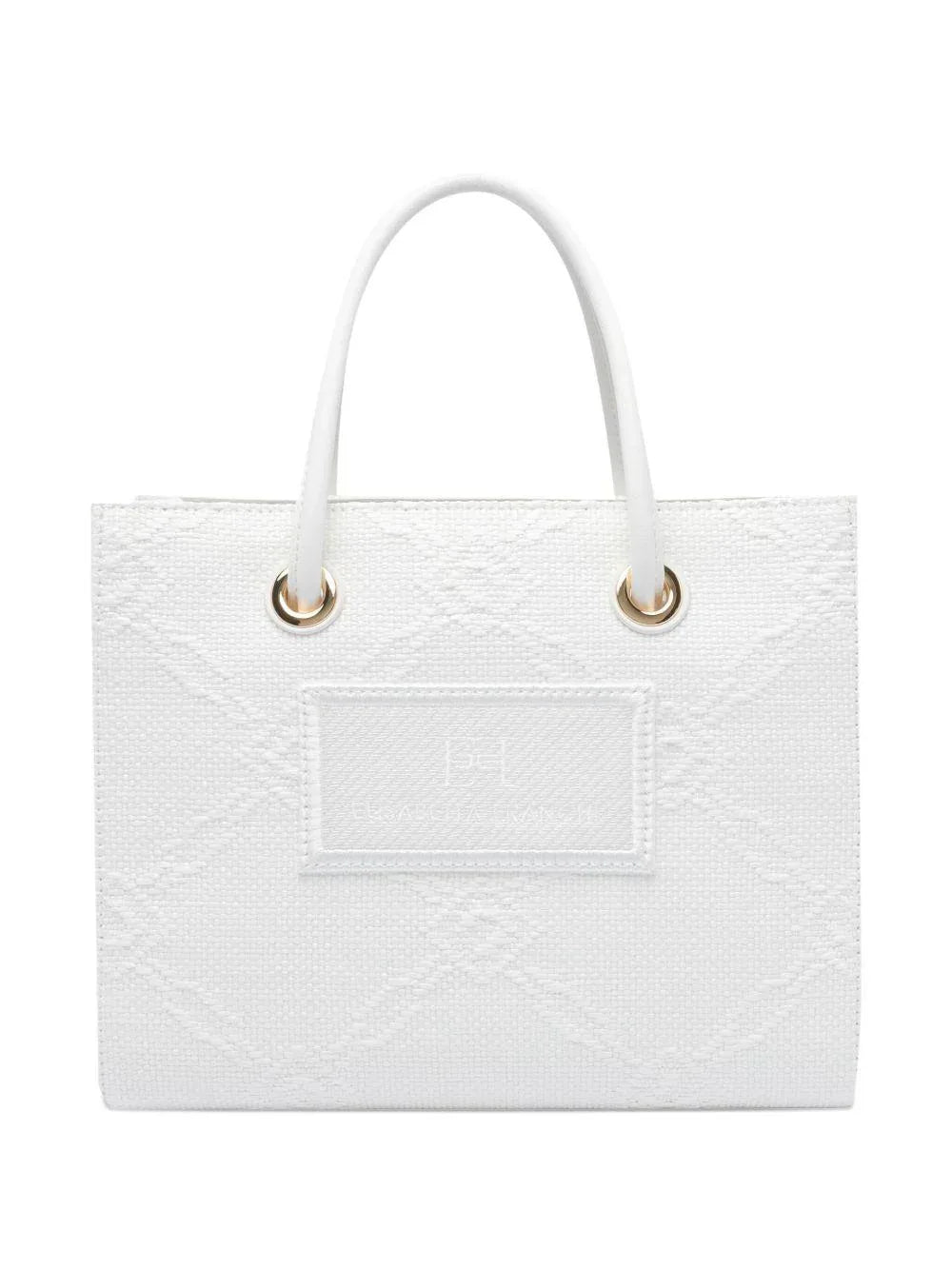 Tote piccola in rafia jacquard avorio - Preludio Moda