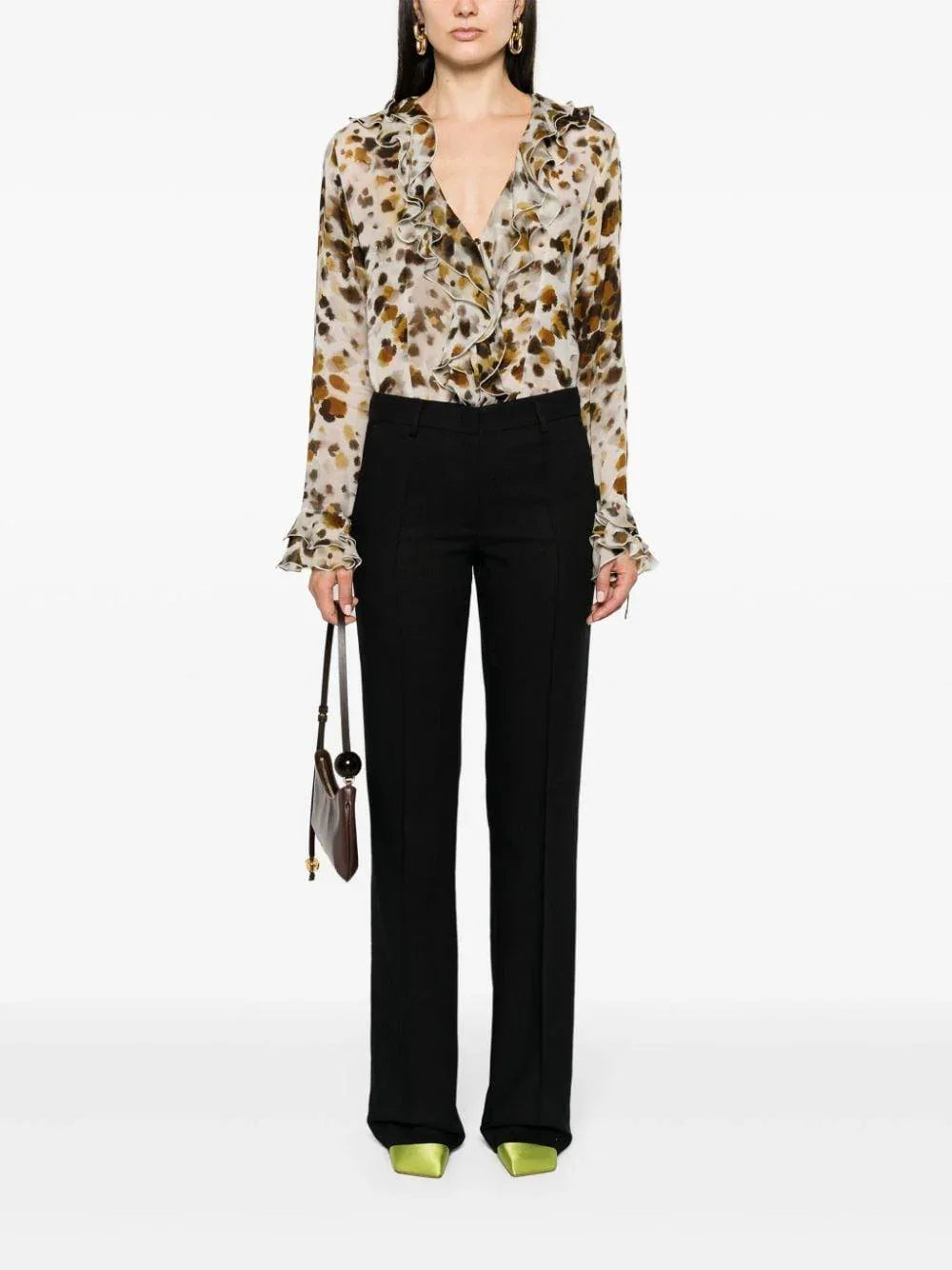 Blusa con rouches in georgette stampa "watercolor leopard" - Preludio Moda