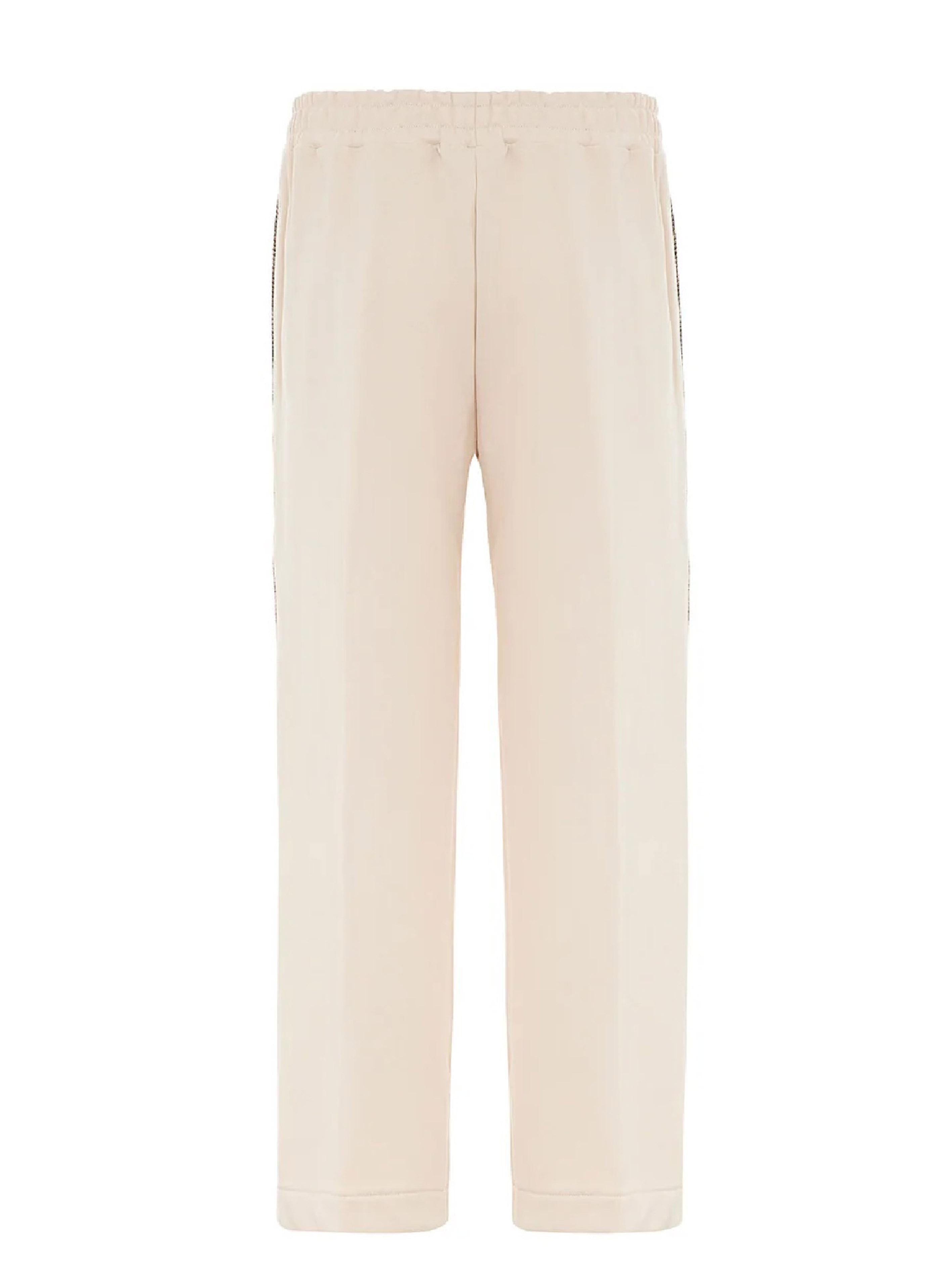 Pantalone panna con bande laterali ricamate PFKD03202 V4 AKEP