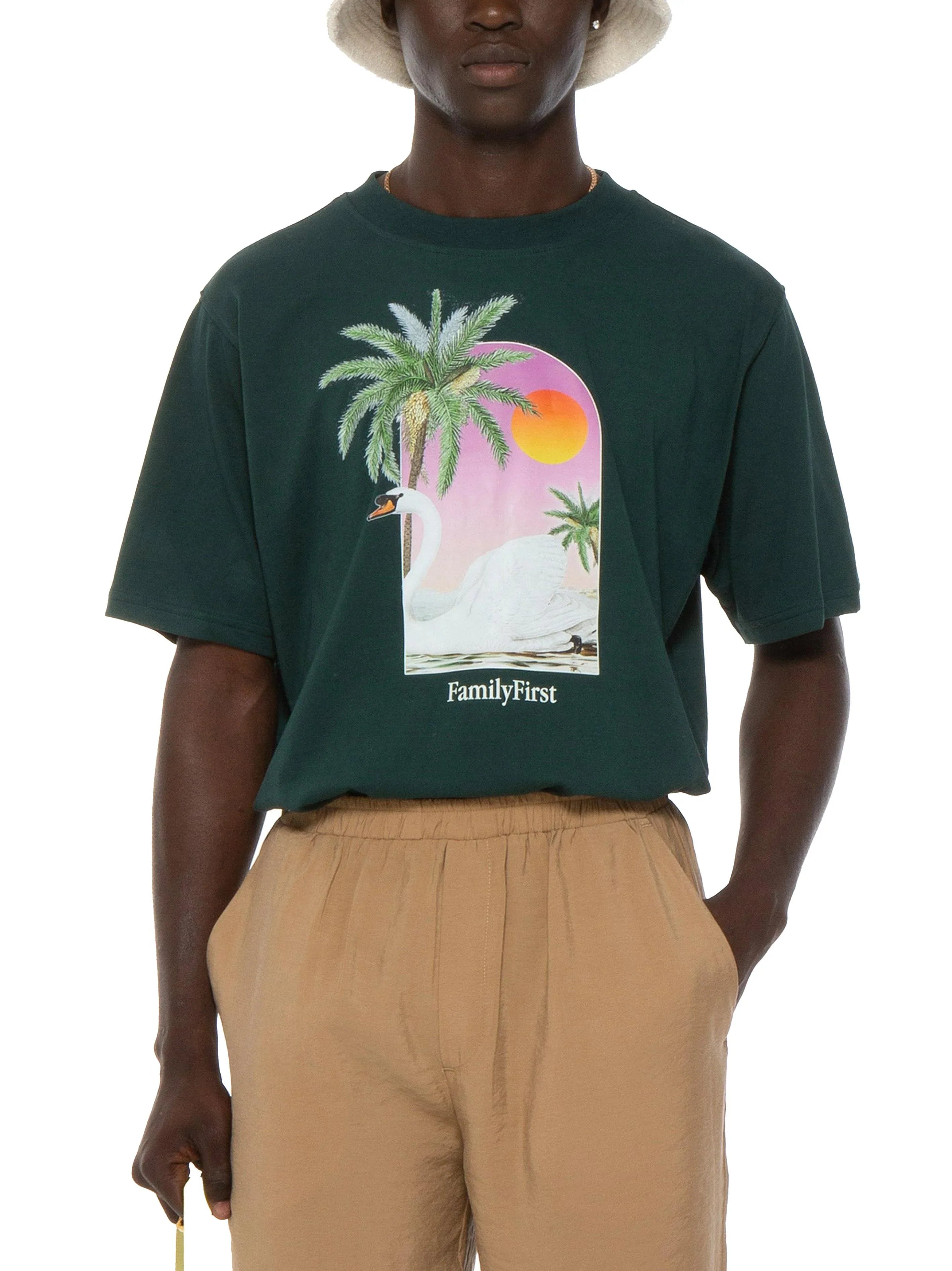 T-shirt verde stampa cigno - Preludio Moda