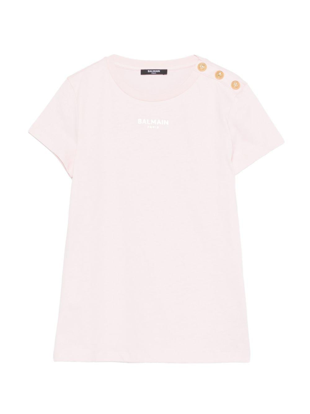 T-shirt in cotone con bottoni dorati BY8A01Z3672 51EOR BALMAIN KIDS