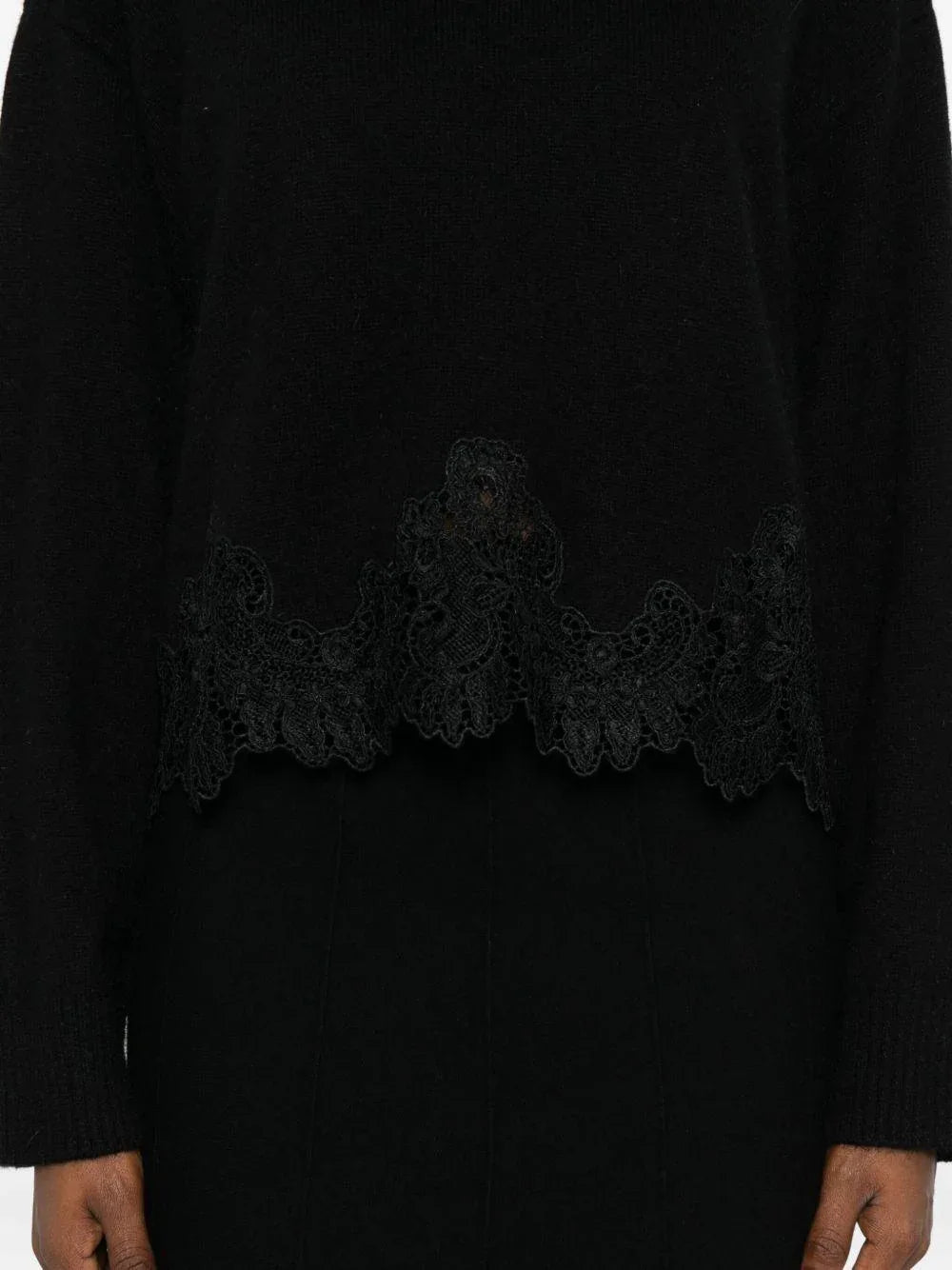Maglione Nero con Inserto in Pizzo - Preludio Moda