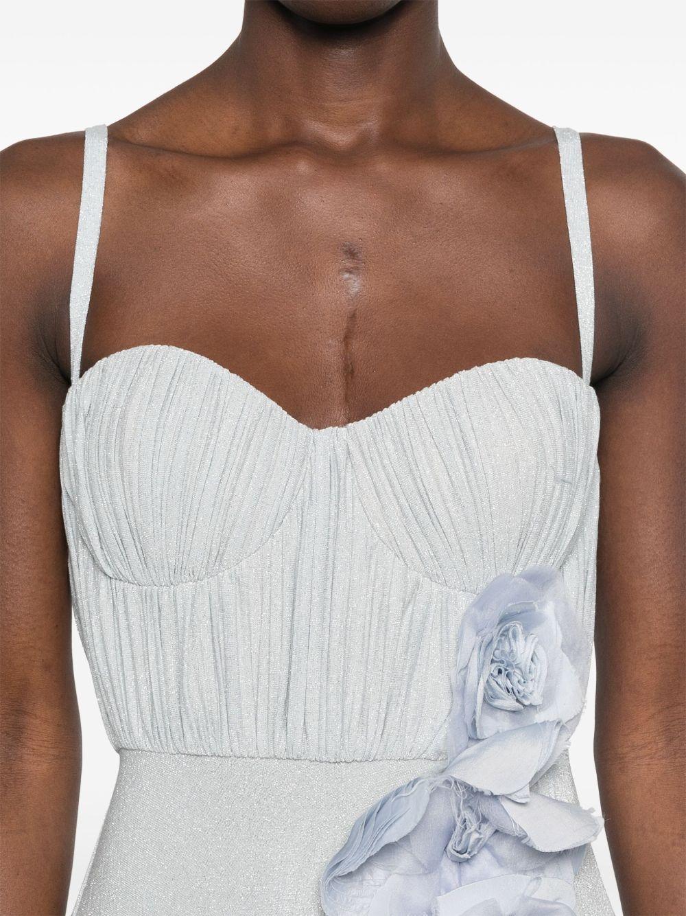 Abito Red Carpet in jersey lurex con fiore ricamato celeste - Preludio Moda