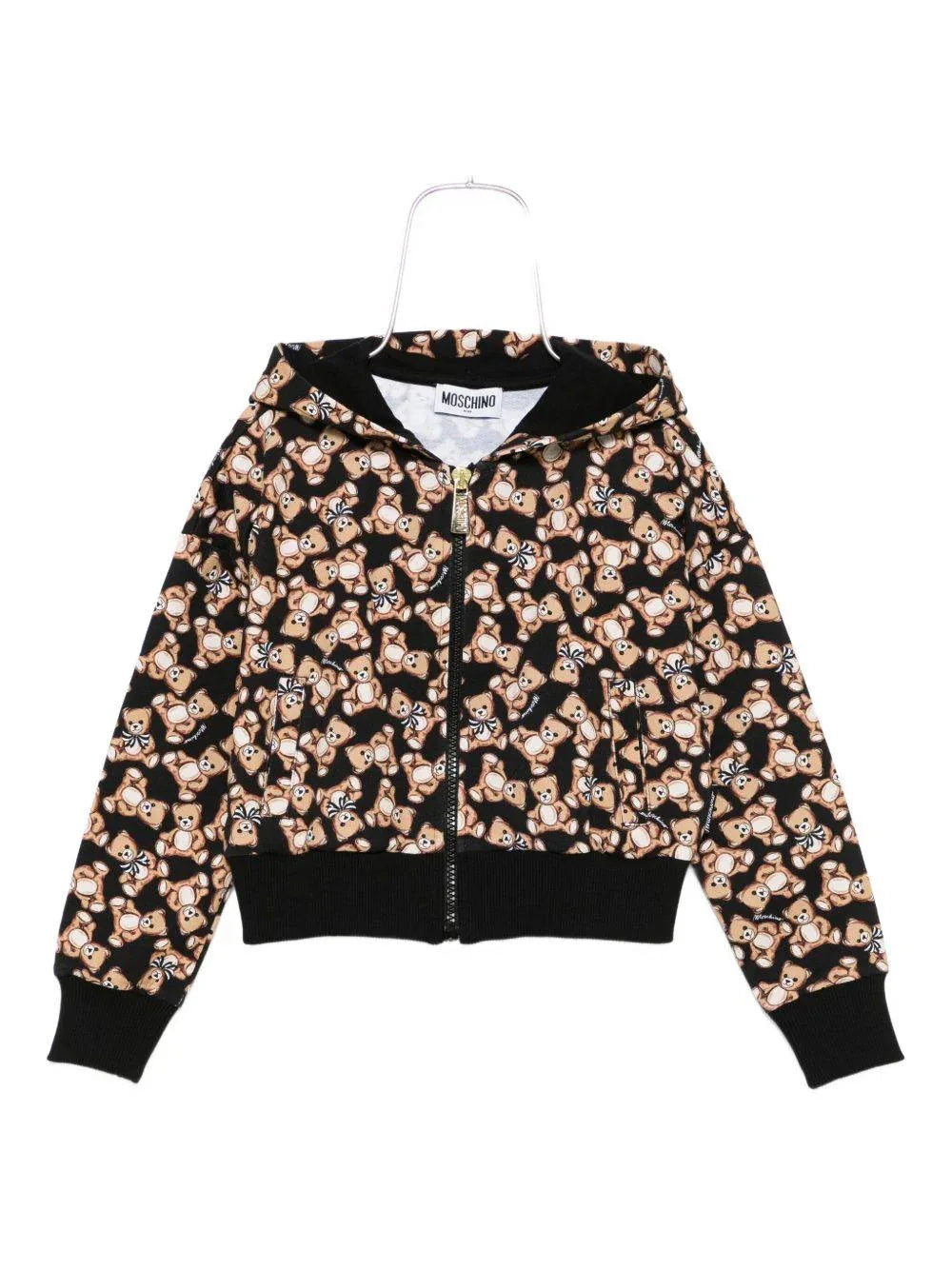 Felpa Nera con Cappuccio e Stampa Orsetto - Preludio Moda