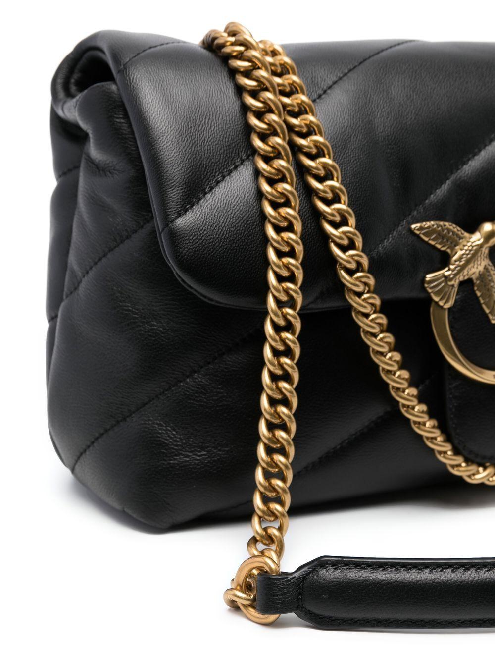 Borsa a Tracolla in Pelle Nera con Pattina Frontale 100038A0F2 Z99Q PINKO