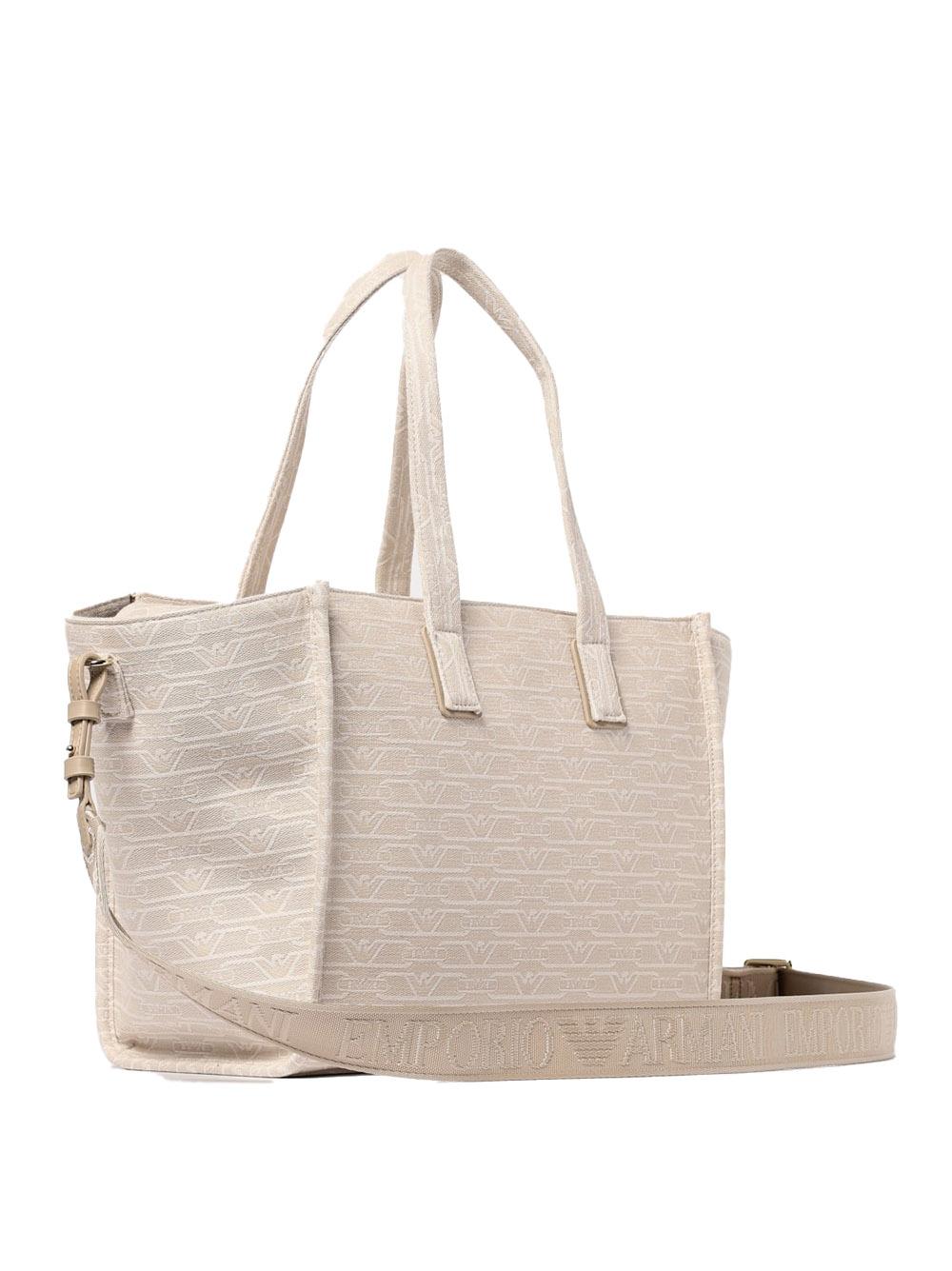 Borsa shopping jacquard monogram all over beige