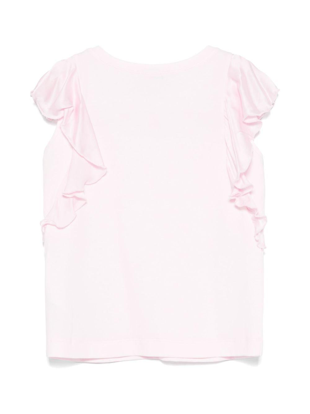 T-shirt rosa maniche con ruches