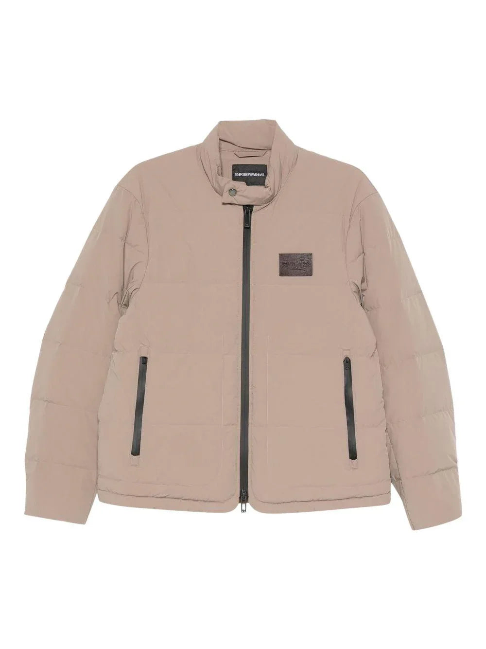 Giubbino marrone imbottito con cerniera e toppe logo - Preludio Moda