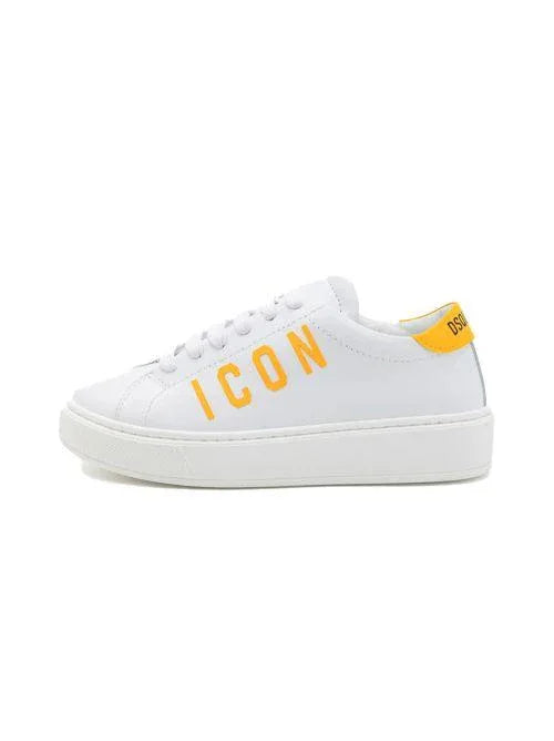 Sneakers bianche logo icon giallo kids - Preludio Moda