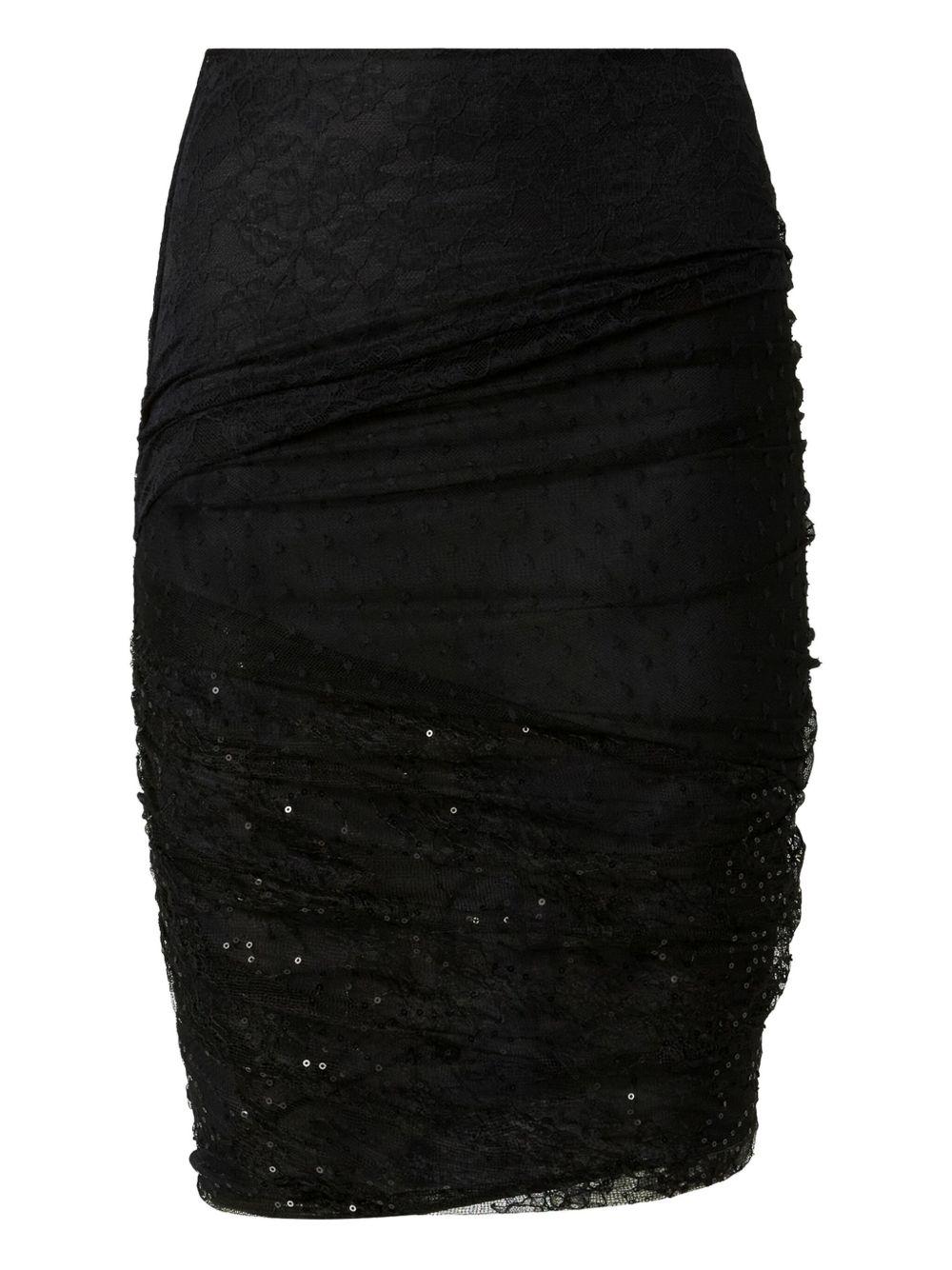 Gonna nera in pizzo con paillettes e orlo asimmetrico 105584A2T5 Z99 PINKO