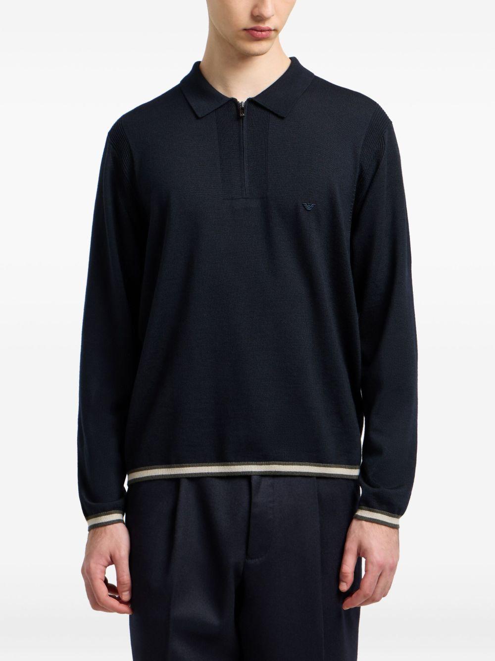 Polo blu in lana con mezza zip e maniche lunghe EM001512AF14158 UB118 EMPORIO ARMANI