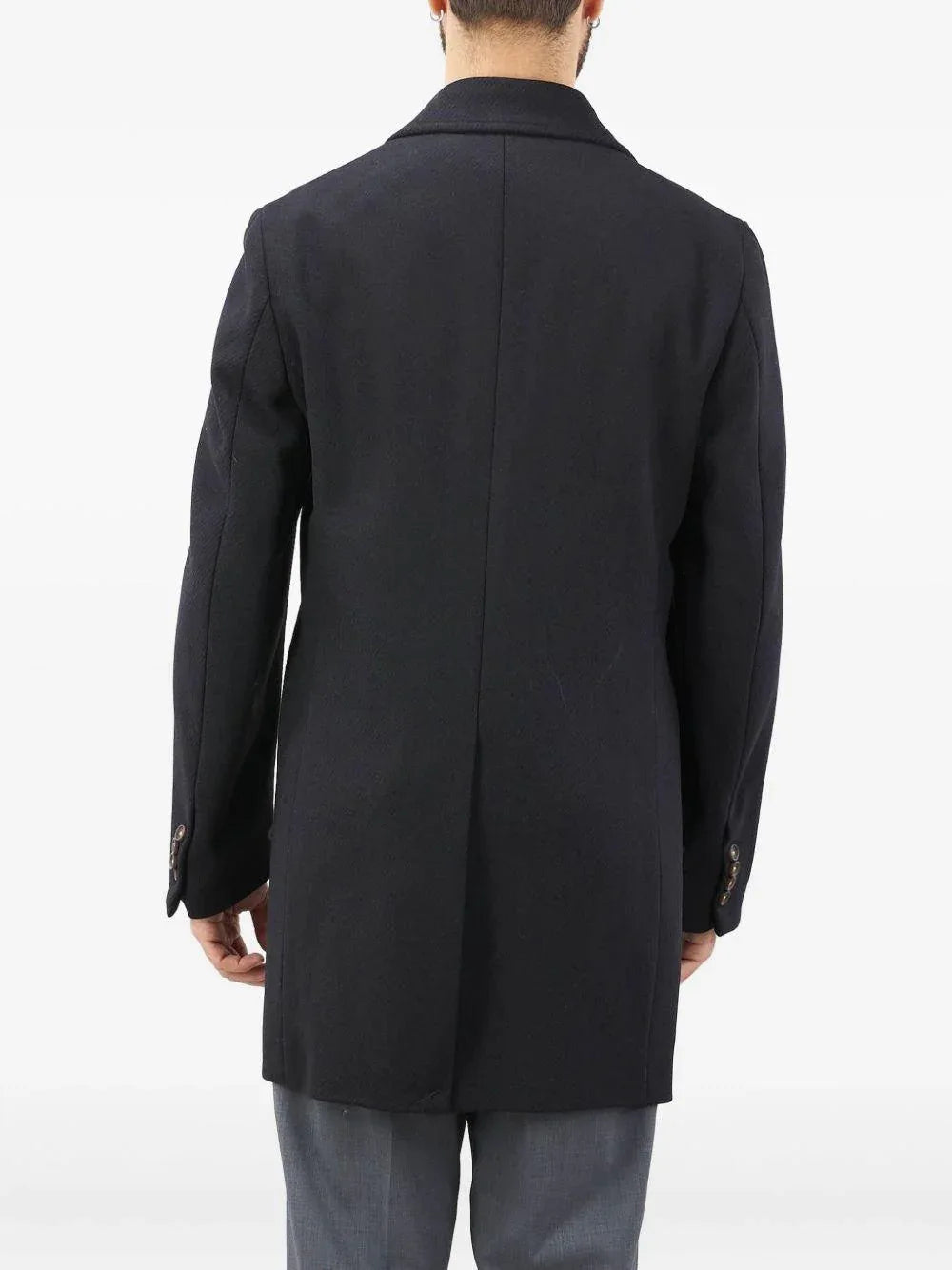 Cappotto Monopetto Nero con Tasche a Filetto - Preludio Moda