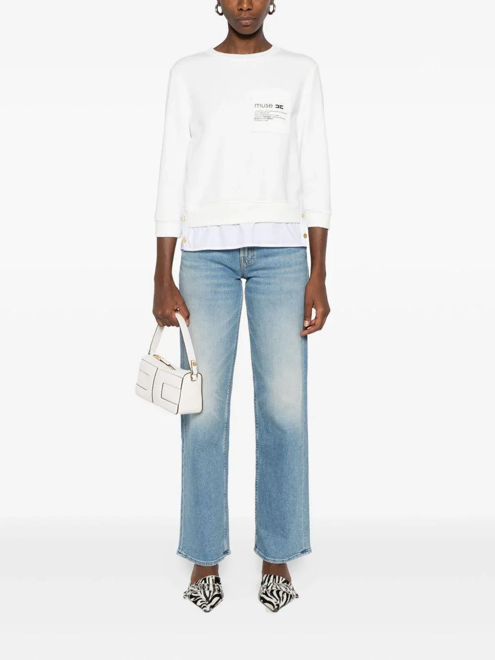 Felpa Girocollo conSstampa Grafica e Bottoni Oro - Preludio Moda