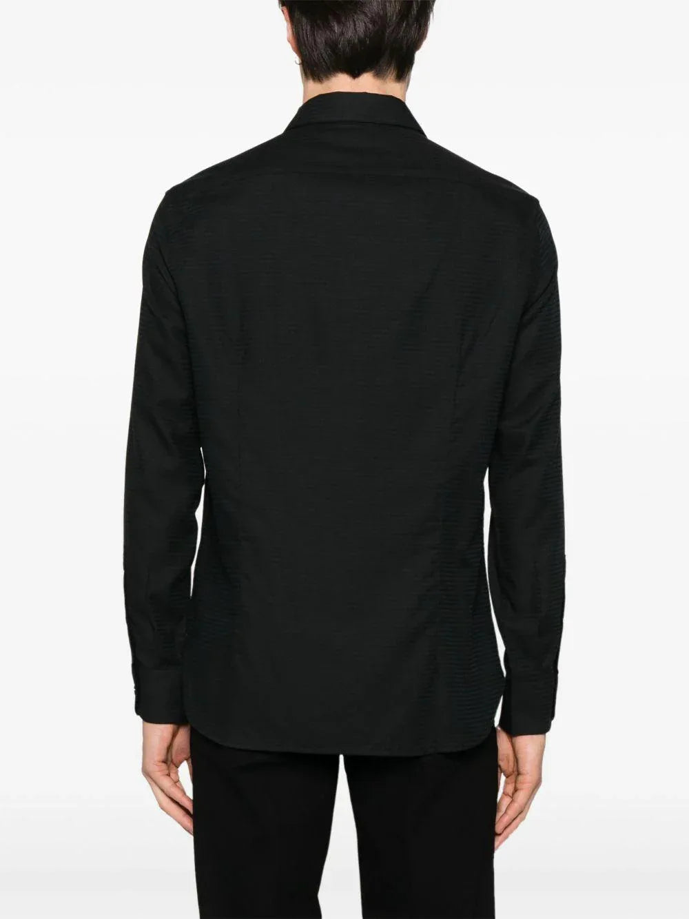 Camicia nera in cotone logo jacquared all-over - Preludio Moda