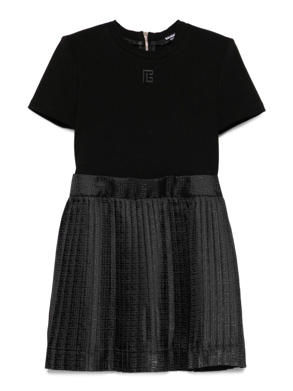 Abito Nero Plissettato con Logo BX1D51S0214 930 BALMAIN KIDS