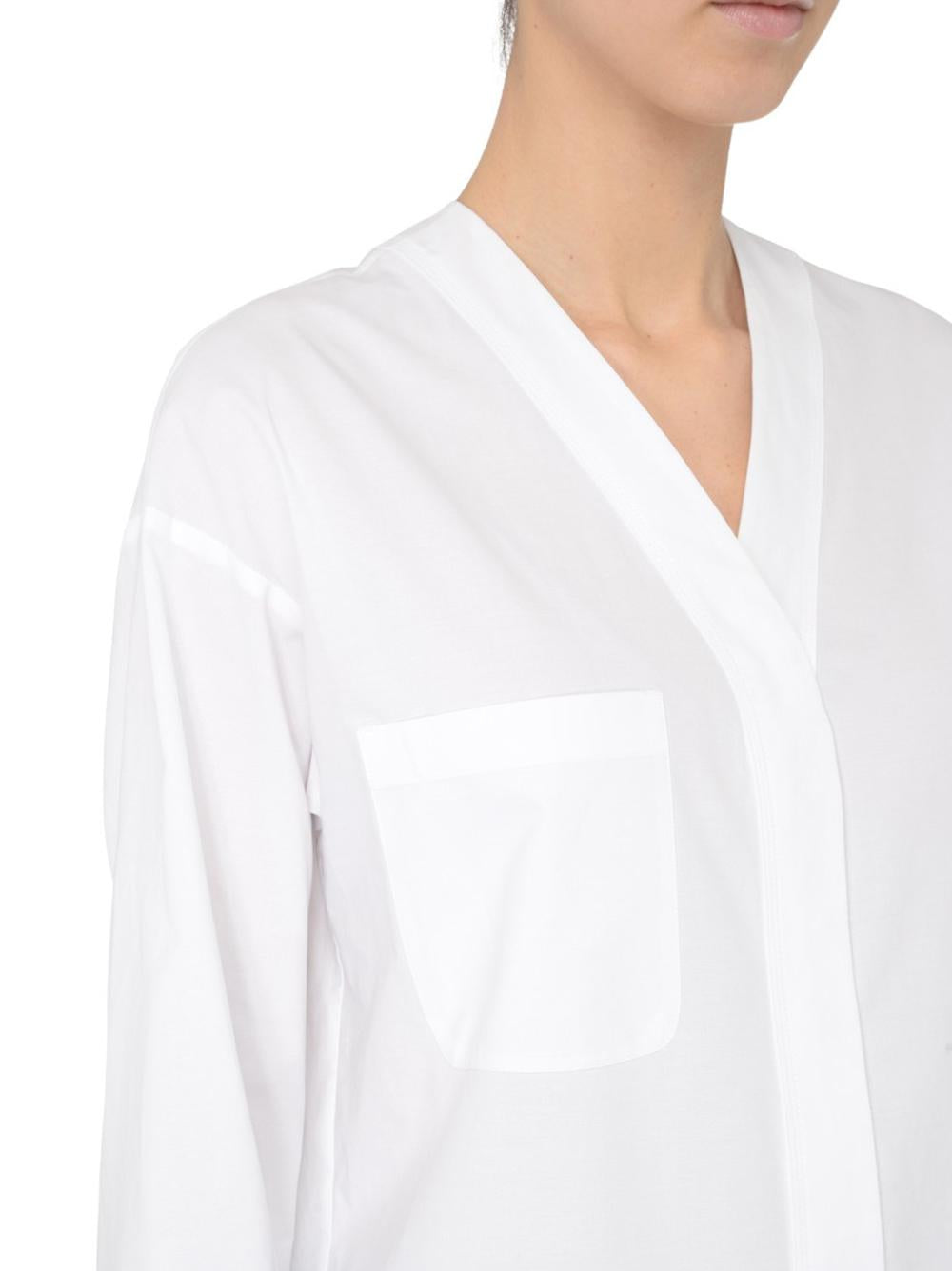 Camicia Yole bianca a V in tela di cotone