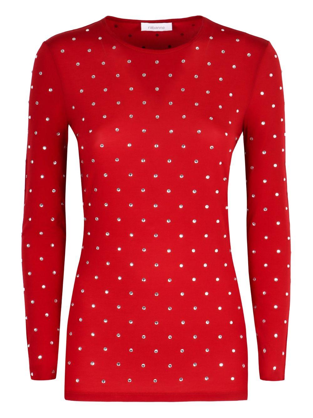 Maglia rossa strass all-over 24AJTO617CU0014 P644 RABANNE