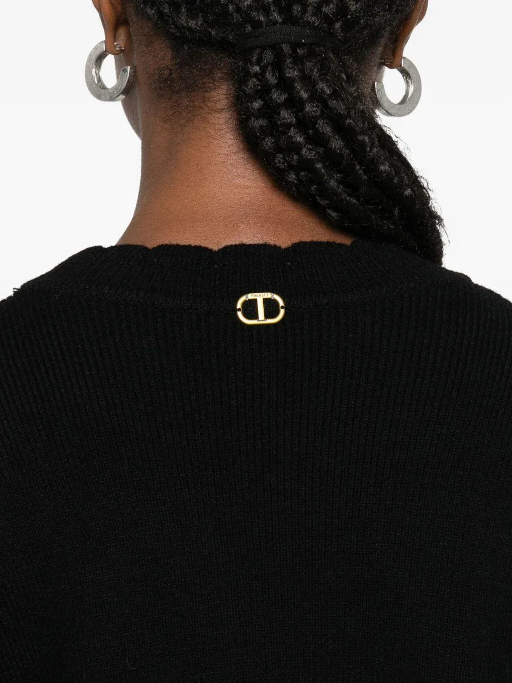 Maglione nero con orlo smerlato - Preludio Moda